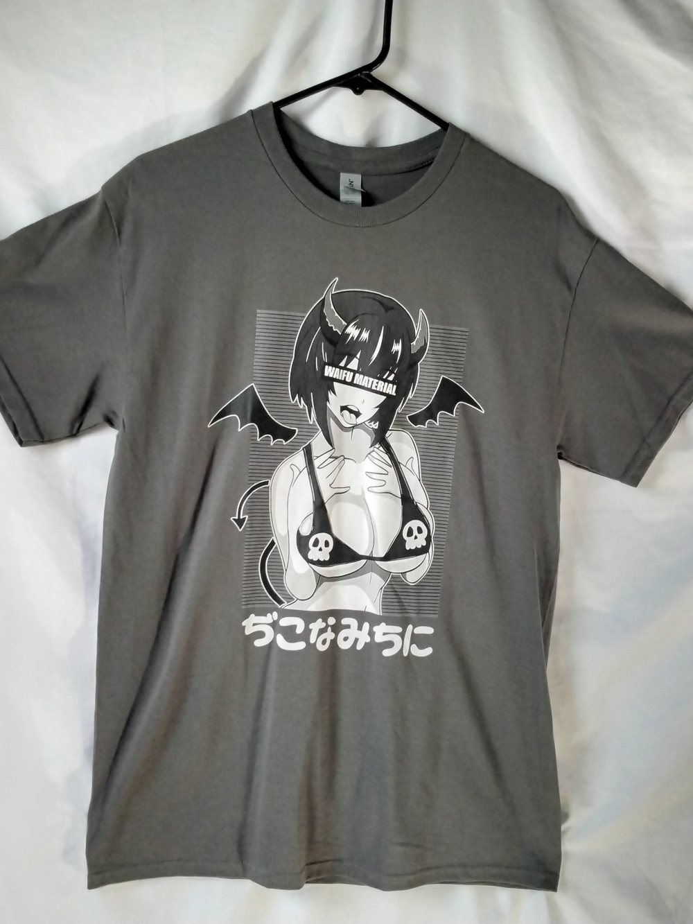 Gildan Gray Graphic Tee with Anime Demon Girl Print